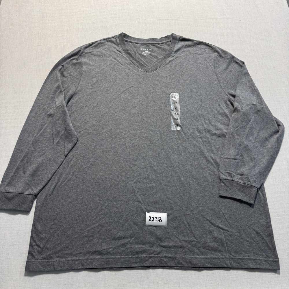Harbor Bay V-Neck Long Sleeve T-Shirt Mens 2XL Gray‎ Like New